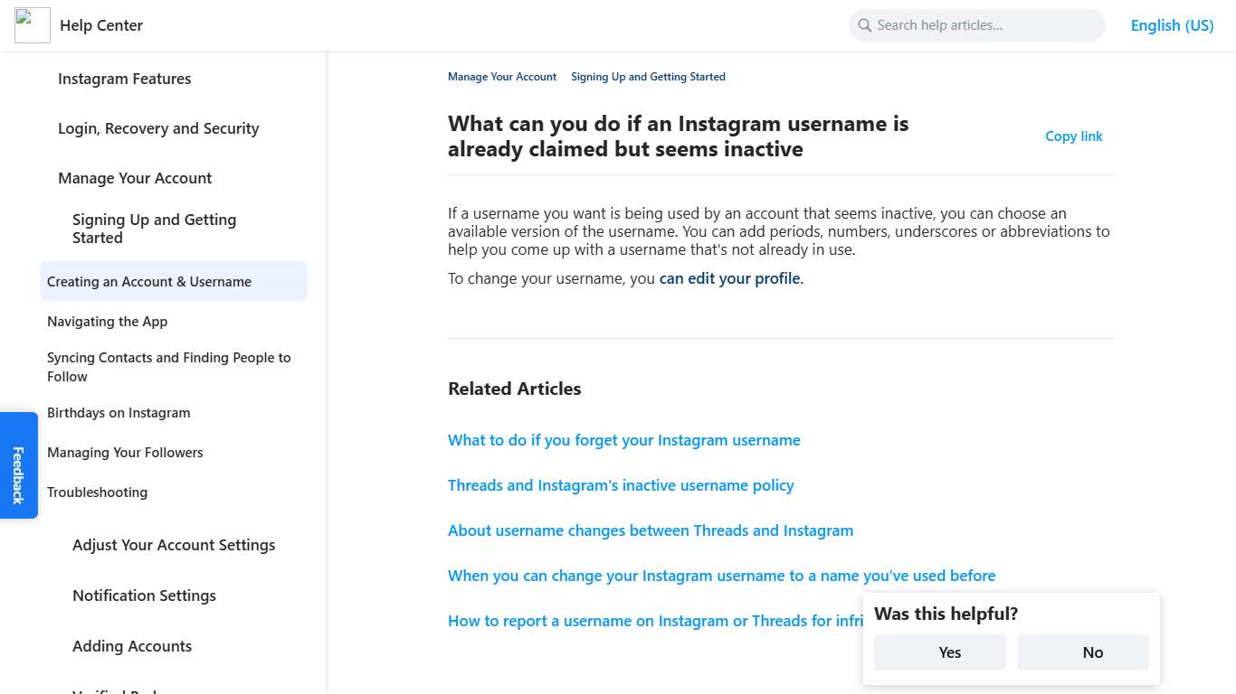 What can you do if an Instagram username is already claimed but seems inactive Instagram Help Center