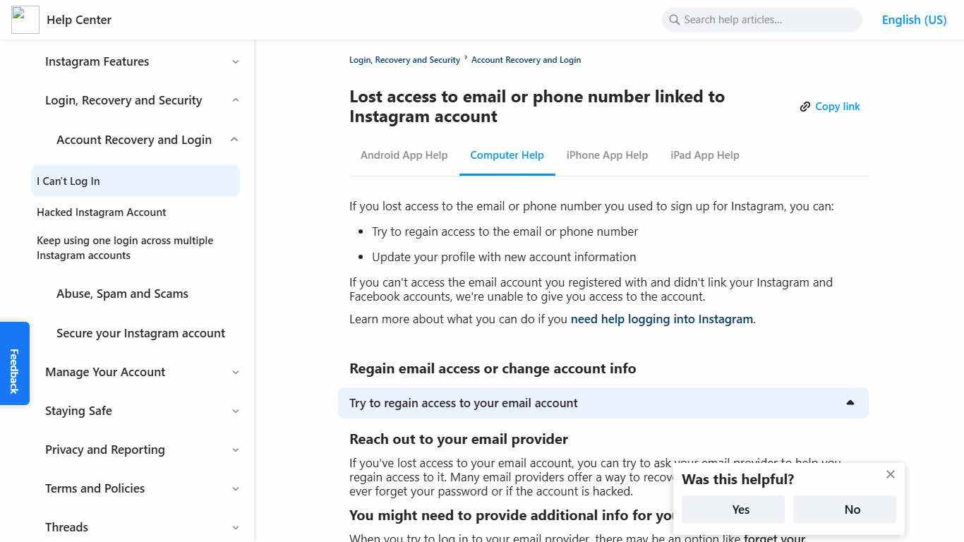 Lost access to email or phone number linked to Instagram account Instagram Help Center